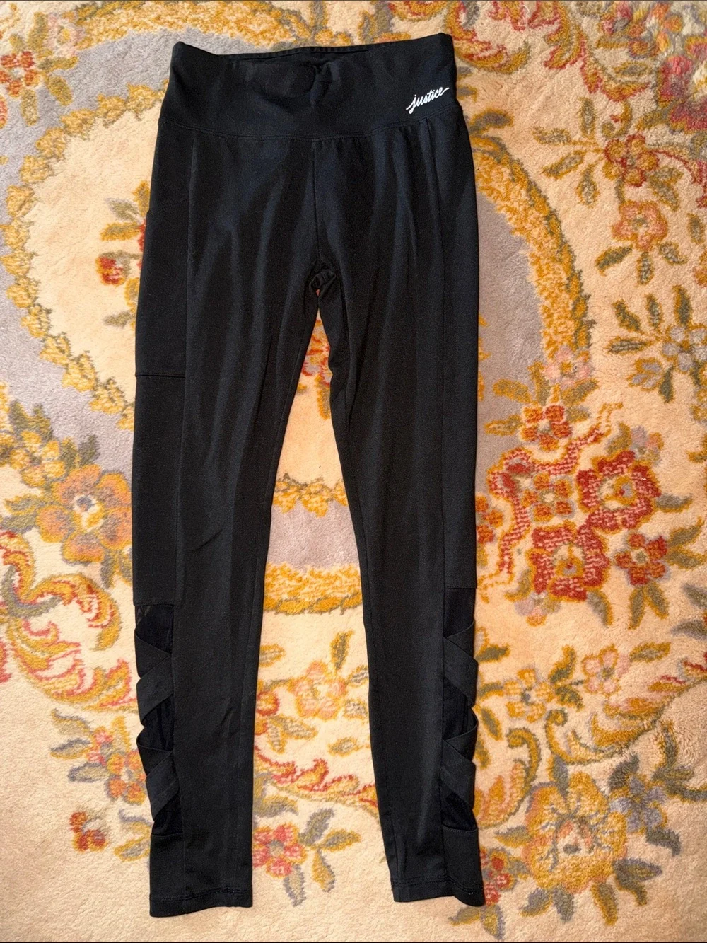 Girls Justice Active Black Leggings Mesh Ballet Size 14/16